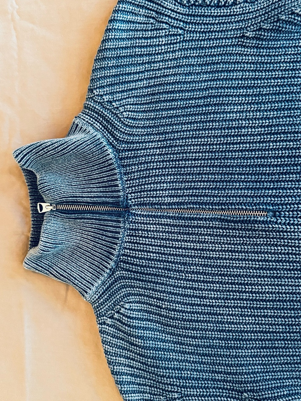 ALEX MILL Unisex Chunky Cotton Yarn Crosby Blue Ribbed Half-Zip Pullover Sweater - Picture 4 of 16
